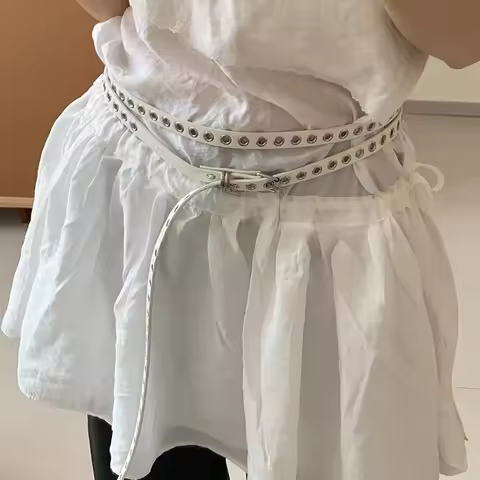 Rivet Eyelet DIY Wear PU Leather Waist Belt Double Circle Waist Chain Knotted Extra Long Thin Waistb