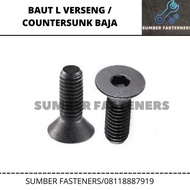 Baut L Countersunk Verseng M20x80mm/ M20x80/20x80 Baja Hitam Grade10.9