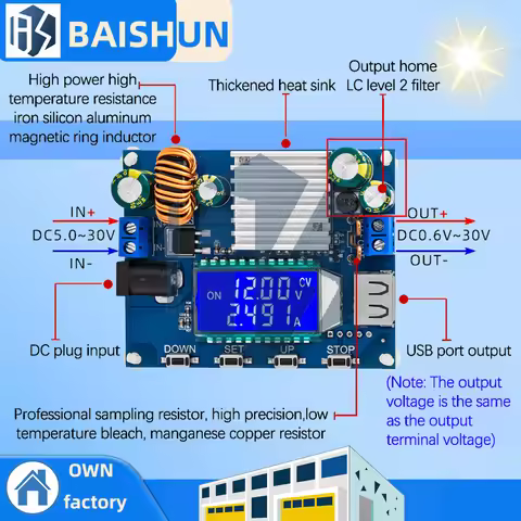 DC-DC DC 5-30V to DC 0.6-30V 4A 35W Step Up/Down Boost Buck CC CV Regulated Adjustable Power Supply 