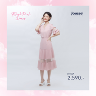 Jousse Dress ชุดเดรสสีชมพู ผ้าชีฟอง กระโปรงยาวแต่งระบาย ชุดเดรส เดรสแฟชั่นสวยๆ ชุดเดรสผู้หญิง (JWIDL