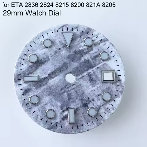 For ETA 2836 2824 Dial Meteorite Pattern Watch Face Blue Luminous 29mm Watch Dial for Mingzhu 2813/ 