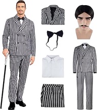 Adult Addams Costume,Gomez Family Suit Morticia Addams Dress Halloween Cosplay Suit Uncle Fester Rob