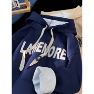 Autumn and Winter Heavy Fleece lined Warm Hooded Sweater Men s style High Street Youth Loose Printed