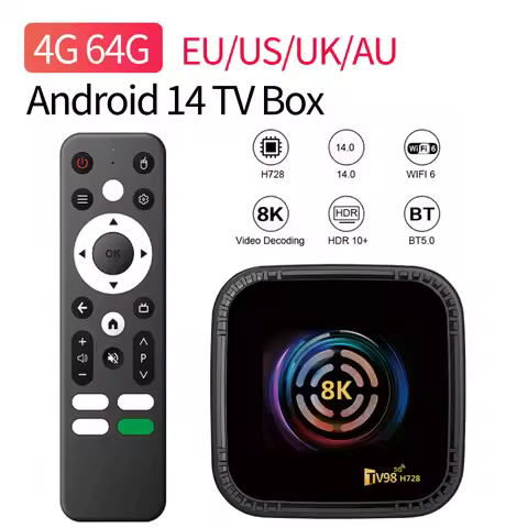 Android 14 Smart TV Box 8K HD Media Player with Remote Set Top Box 4G 64G Android Box USB 3.0 USB 2.