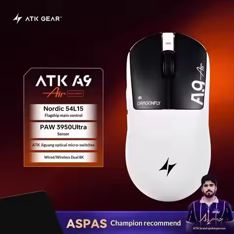 ATK A9 Air Ultimate Wireless Gaming Mouse Tri-Model Dual 8KHz PAW3950UItra 42000DPI 750IPS 53g Light