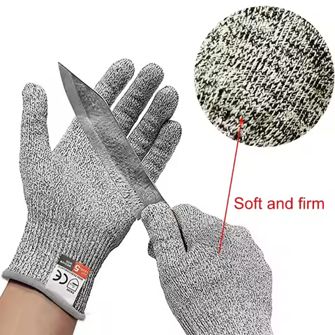 Anti Cut Proof Gloves 1Pair Grey Black HPPE EN388 ANSI Anti-cut Level 5 Safety Work Gloves Thickness
