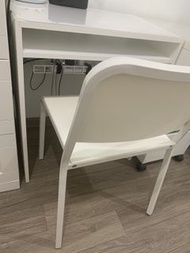 IKEA 白色書桌椅套裝 連電線架 枱面收納架
