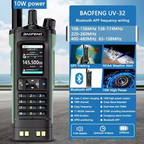 New BAOFENG UV-32 Walkie Talkie GPS 10W Bluetooth APP Programming Multi Band Wireless Copy Frequency
