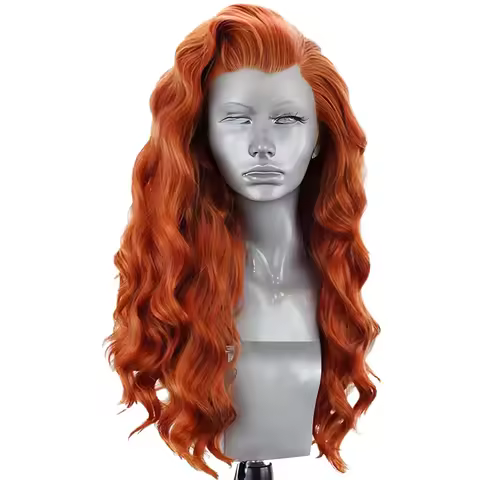 Wig for ladies, red brown micro curly long curly hair, fluffy water ripple wig headband Synthetic fi