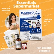 RAMBO A4 Vinyl Glossy Sticker Wedding Seating Custom Label 20 Sheets Manila