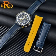 22 23Mm Curved End Genuine Leather Watchb For CITIZEN Blue Angel Men Radio Wave AT8020-54L/8020-03L/JY8078 Watch Strap