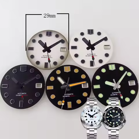 White 29mm Watch Dial Face for NH34 NH35 NH36 Movement 300m Diver Watch Part Green Luminous for 3.8/