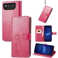 全城熱賣 - 適用於華碩ROG Phone 6 四恭弘=叶 恭弘草壓花搭扣左右開手機保護皮套（玫紅）