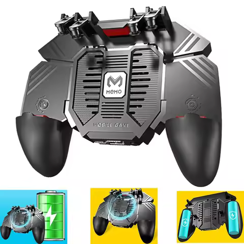 AK77 Pubg Mobile Game Controller 6 Fingers with Fan Pubg Trigger Gamepad Joystick for Android Ios Ga