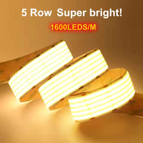 12V 24V COB LED Strip Ultra Bright 320 480 600 1600LEDs/m High Density 5mm 8mm 12mm 30mm PCB Natural