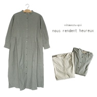 【送料無料!】nous rendent heureux【ヌーランドオロー】綿麻バンドカラータックワンピース【レディース】サイズ F