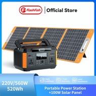 560W/520Wh Solar Generator Set | FlashFish Portable Power Station with Solar Panel 100W Camping Power Supply outdoor Portable Powerbank
