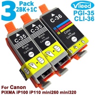 3 Pack Compatible PGI-35 CLI-36 (2BK+1C) Ink for Canon Combo Set Print Cartridge 2pcs PGI35 Black (