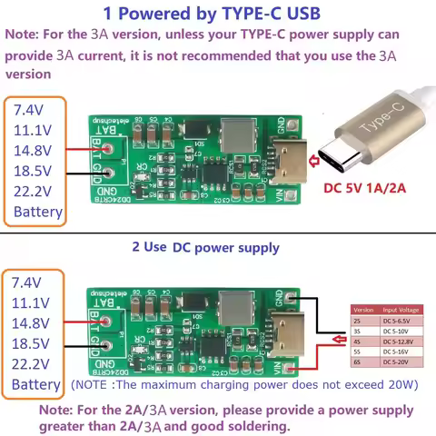 2-6S Type-c Multi-cell 8.4V 12.6 16.8 21V 25.2V Step-up Boost Charger Module for 7.4V 11.1V 14.8V 18