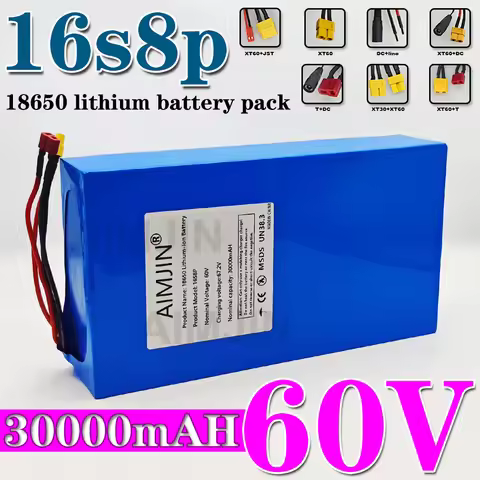 Electric Battery 30000mAh 60V Scooter 16S8P Battery Pack 60V Rechargeable Battery 30000mAh 18650 Lit