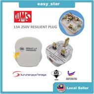 UMS 13a 250v AC Resilient Plug Fitted With 13A Fuselink