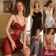 COD Rose Sexy Nighties Lingerie Sleepwear Lace Nightdress Night Sleep Wear Dress Pajama Set  For Women