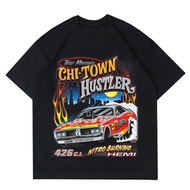HUSTLER CAR T-SHIRT | T-SHIRT RACING CAR HUSTLE FIRE | FIRE RACING CAR T-SHIRT | OVERSIZE BLACK SHIR
