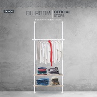 OUROOM ราวแขวนเสื้อ ราวแขวนผ้า ราวแขวนไม่ต้องเจาะ 1 ราว 2 ชั้นวางไม้  (OU-04) ใช้แทนตู้เสื้อผ้าได้ดี