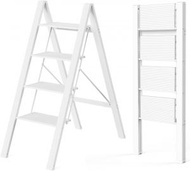 #N/A - 階梯 折疊台階凳 帶防滑踏板 輕質鋁梯 承重 300 磅 小巧家用梯 易於存放(4 步,白色)