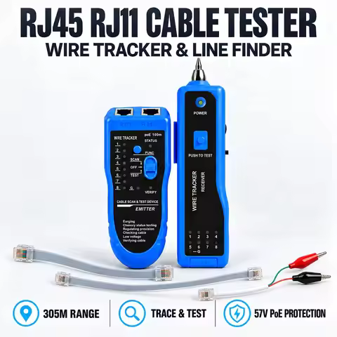 Network Cable Tester Wire Tracker RJ45 RJ11 Long Range Cable Tracer Line Finder 57V PoE Anti Burn CA