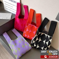 New Checkerboard Vest Bag Knitted Bag Large Capacity Tote Bag Flower Shoulder Bag