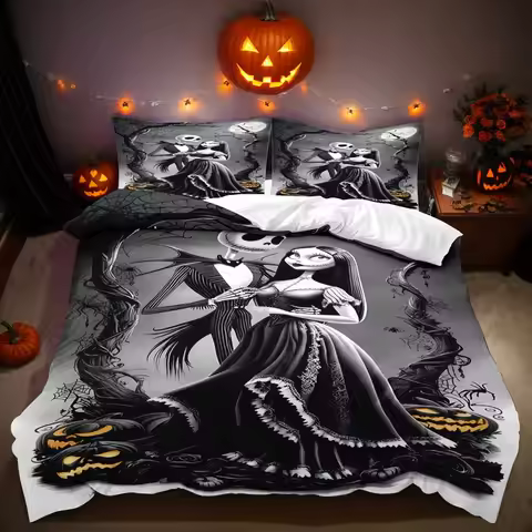 Halloween Nightmare Christmas Bedding Set Jack And Sally Duvet Cover Set Comforter Bedding Sets Bed 