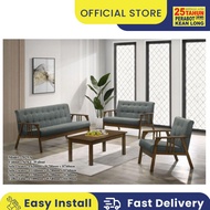 KLSB Sette Kayu/Sofa1+2+3/Fabric and PVC Sofa/Wood Sofa/Fabric Sofa Living Room + Free Coffee Table