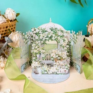 1pc White Rose & Lily 3D Pop-Up Greeting Card - 3D Floral Design, Spring Garden Scene, High-Quality