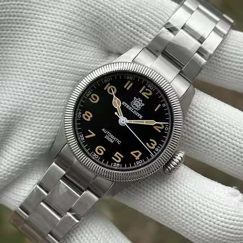 STEELDIVE Men Pilot Watch 39MM Sport Automatic Mechanical Wristwatch Diving 20ATM Luminous Snake Han