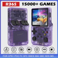 เครื่องเล่นวิดีโอเกมมือถือย้อนยุค R36S โปร่งใสใหม่3.5นิ้วหน้าจอ IPS แบบพกพาเครื่องเล่นวิดีโอแบบพกพา R36S เกมขนาด64GB 15000 +