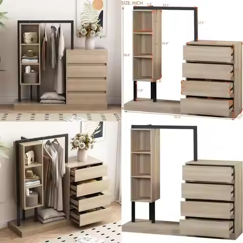Stylish and Durable 4-Drawer 3-Shelf Garment Rack for Hanging and Organizing Clothes in Bedroom and 