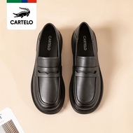 HY/🎁CARTELO/Cartelo Crocodile Authentic Leather Shoes Women's New Simple All-Match Soft Bottom Loafers College Style Sho