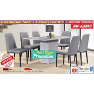 LX 101, 4.6ft X 2.7ft Imported MARBLE Dining TABLE + 6 MODERN CUSHION CHAIRS Available 4.6ft x 2.7ft