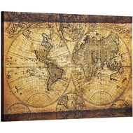 Vintage World Map Canvas Wall Art Retro Map of The World Canvas Prints Painting Framed and Stretched Map For Living Room Bedroom Ready To Hang X