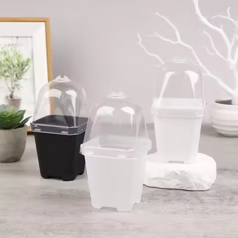 5Pcs Square Small Flower Pot Nursery Pot with Humidity Dome Transparent Gardening Pot Square Flower 