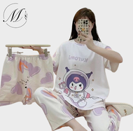 Women 3Pcs Set Pyjamas Short Sleeve Sleepwear Set Baju Tidur Pajamas Wanita 女舒适睡衣3件套装