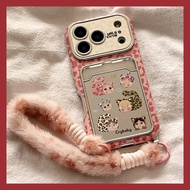 Casing Iphone 17 Pro Max Winter Leather Case Cute Retro Leopard Crybaby Bracelet Case Iphone 14 Pro 