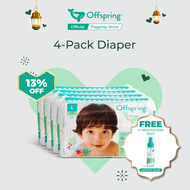 Offspring Premium Organic Fashion Tape\Pants Diaper -  Size S/M/L/XL/XXL 4-pack Bundle  [Random Design]