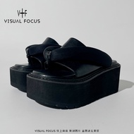 Visual Focus รองเท้าแตะหูหนีบส้นสูงสำหรับผู้หญิงปี2023รองเท้าชายหาดใส่ไปข้างนอกสำหรับท่องเที่ยวรองเท