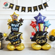 EMERAY Graduation Balloon, Black Gold Large GRAD Foil Balloon,  Standing 4D Background Graduate Lett