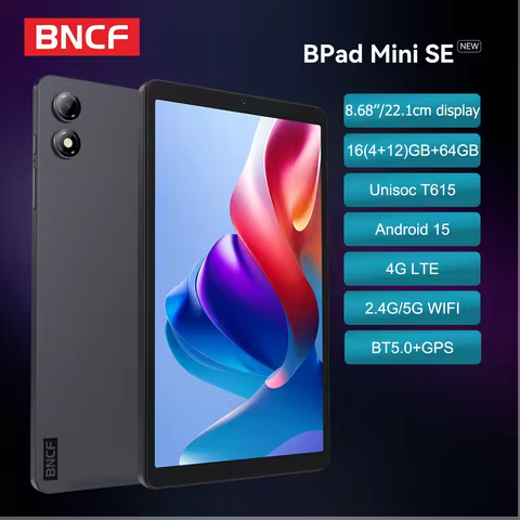 BNCF BPad Mini SE 8.7 inch IPS Tablet Unisoc T615 8-Core Android15 (4+12)GB RAM+64GB ROM 5500mAh Bat