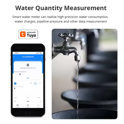 Tuya Zigbee Smart Ultrasonic Water Meter Dn25Mm Lcd Display Ip68 Works Water Quantity Flow Consumpti