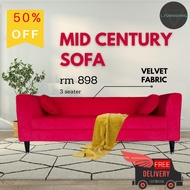 [ i FURNISHING ]Sofa 3 Seater Mid Century style / Velvet Fabric Sofa /Lliving Room Sofa / Sofa Set