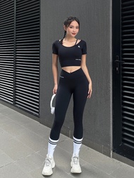 Quần tập gym yoga legging Fitme Cover23 phối xéo 2 lớp nâng mông tôn dáng cao cấp QDCV